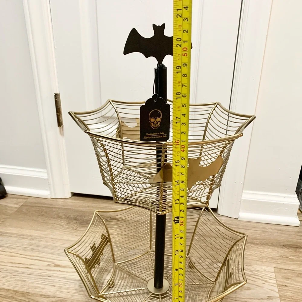 Bat Metal Plaque Fruit Basket - Gold & Black - Large - 20-1/2” Tall - NEW